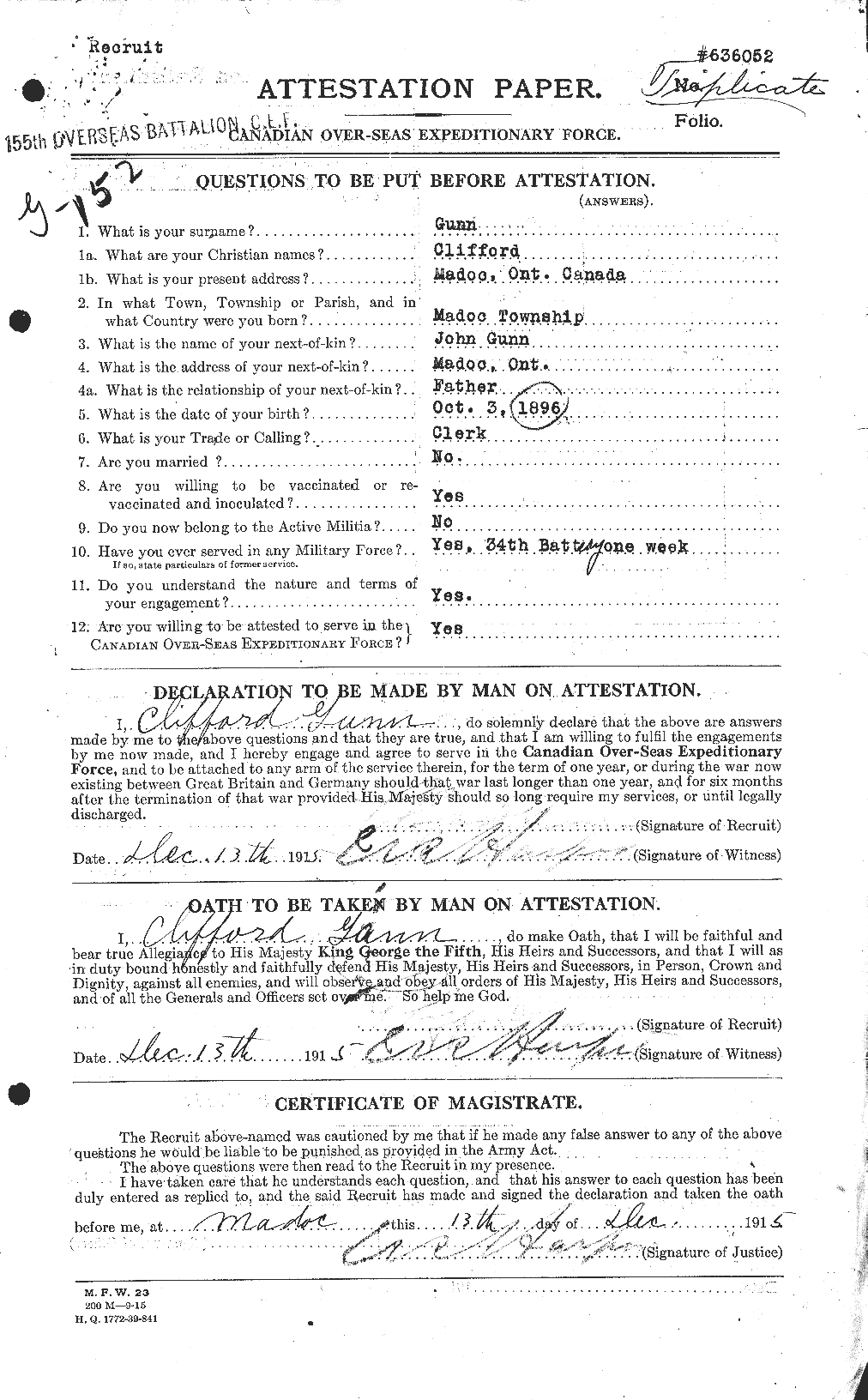 Personnel Records of the First World War - CEF 368012a