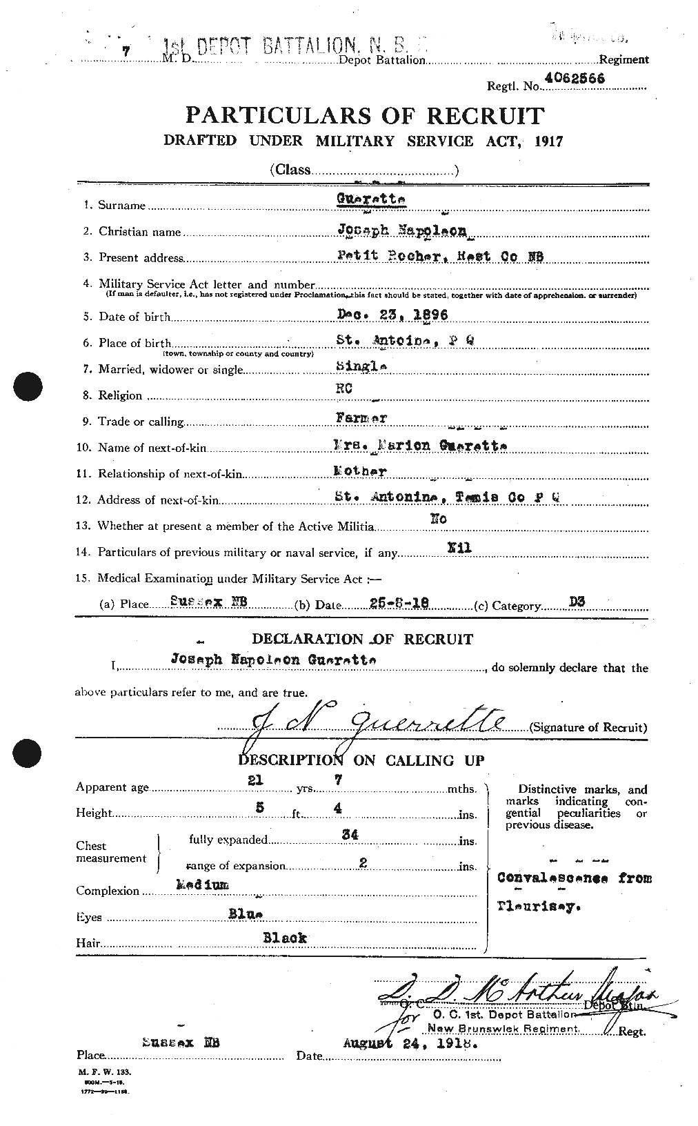 Dossiers du Personnel de la Première Guerre mondiale - CEC 368390a