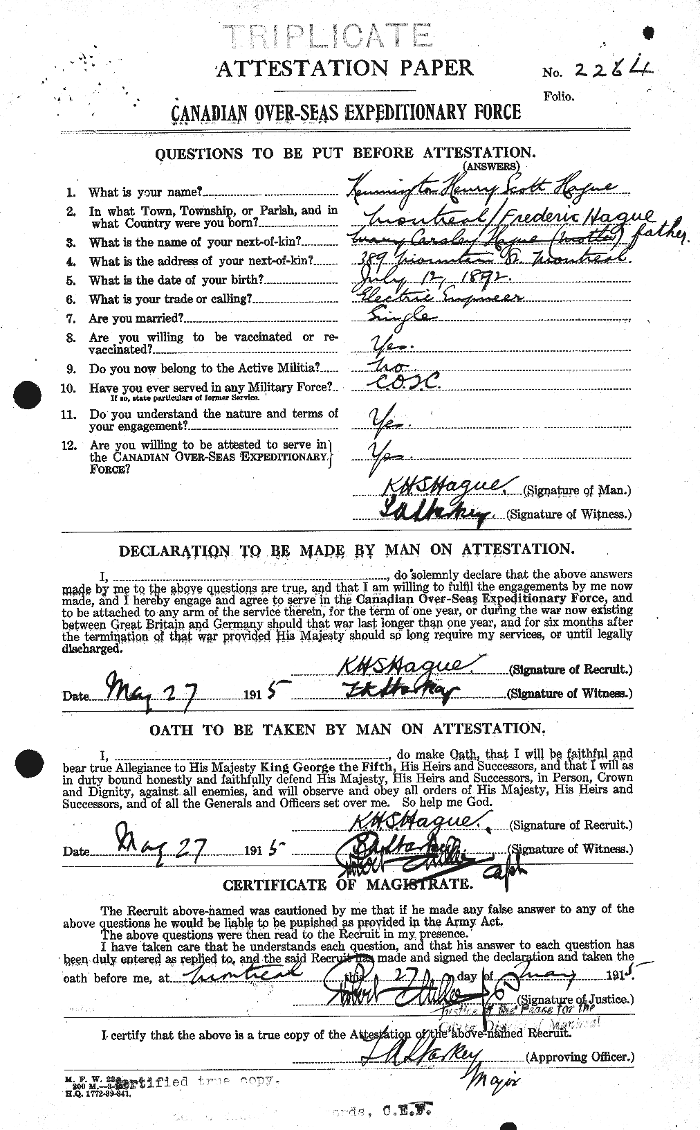 Dossiers du Personnel de la Première Guerre mondiale - CEC 368911a
