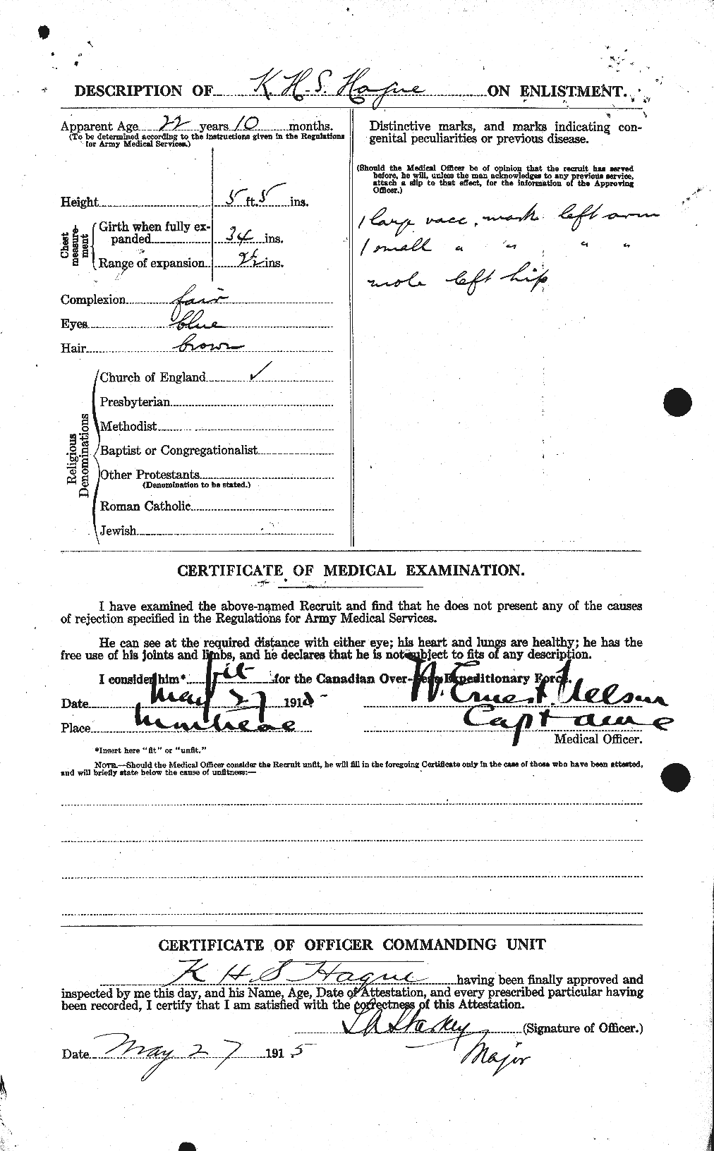 Dossiers du Personnel de la Première Guerre mondiale - CEC 368911b