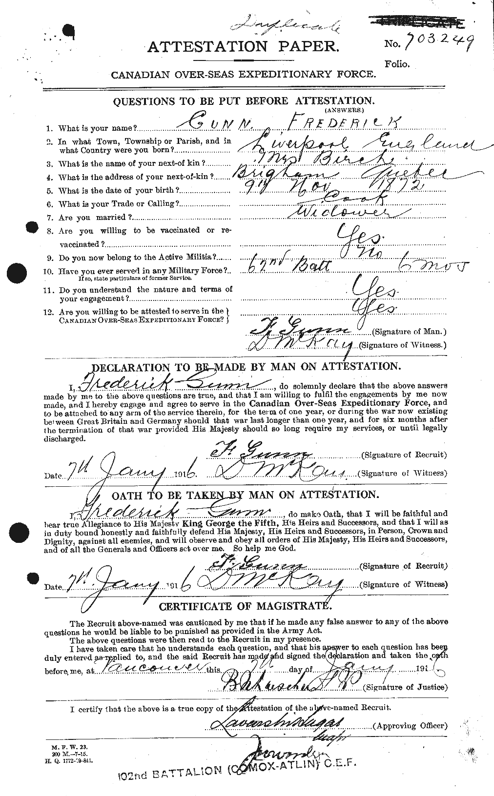Personnel Records of the First World War - CEF 369233a