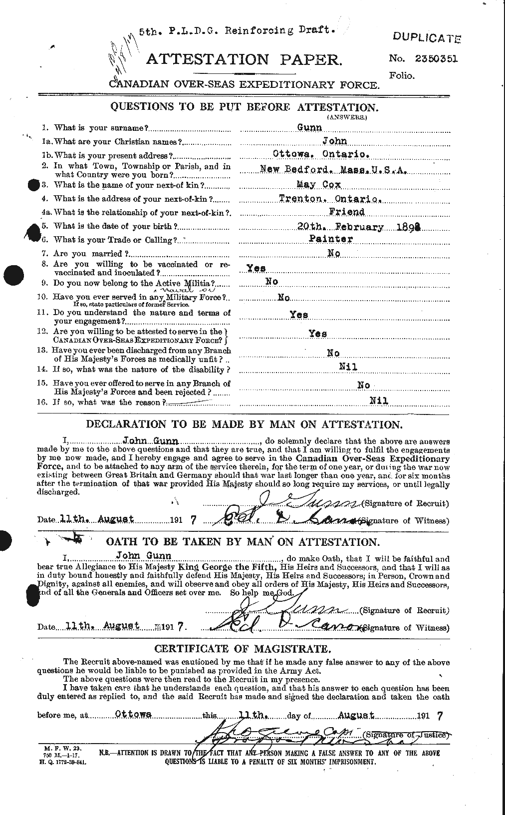 Personnel Records of the First World War - CEF 369284a