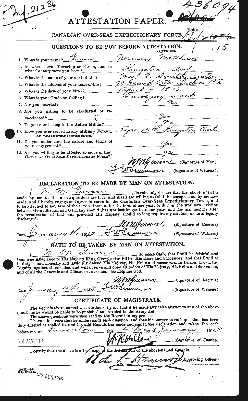 Personnel Records of the First World War - CEF 369316a