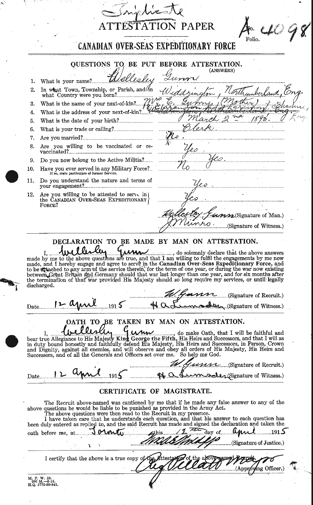 Personnel Records of the First World War - CEF 369346a