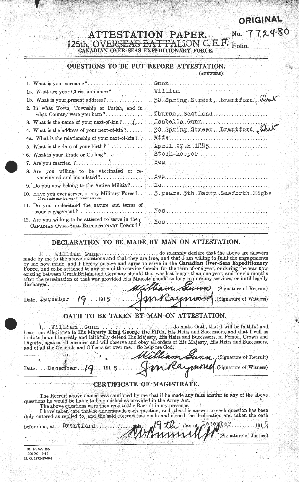 Personnel Records of the First World War - CEF 369352a
