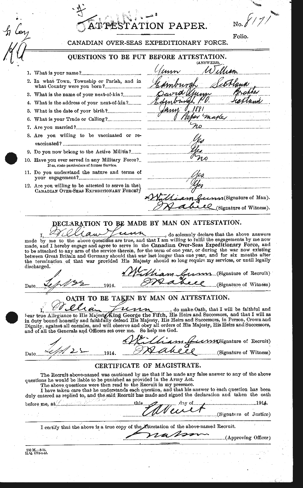 Personnel Records of the First World War - CEF 369354a