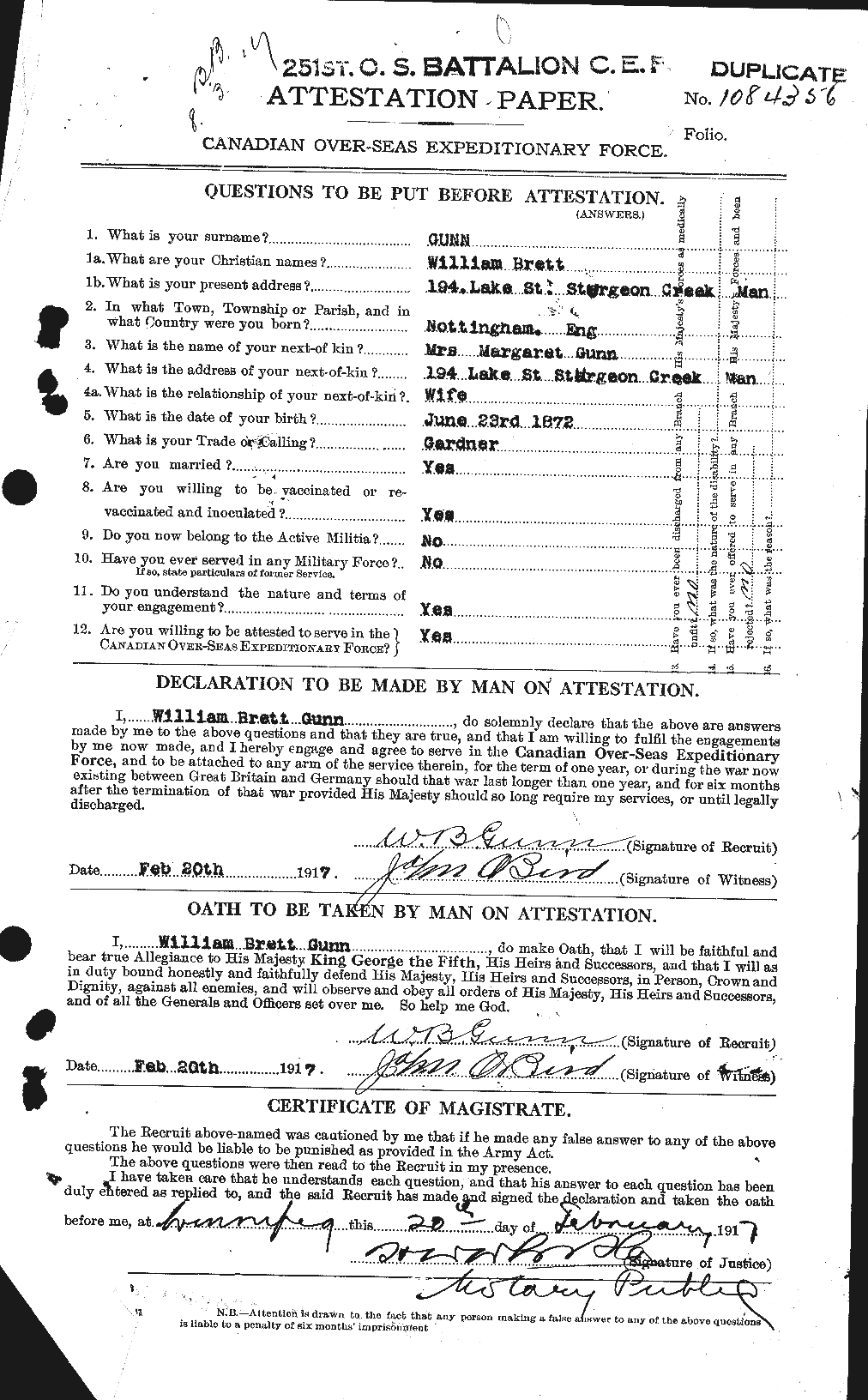 Personnel Records of the First World War - CEF 369364a