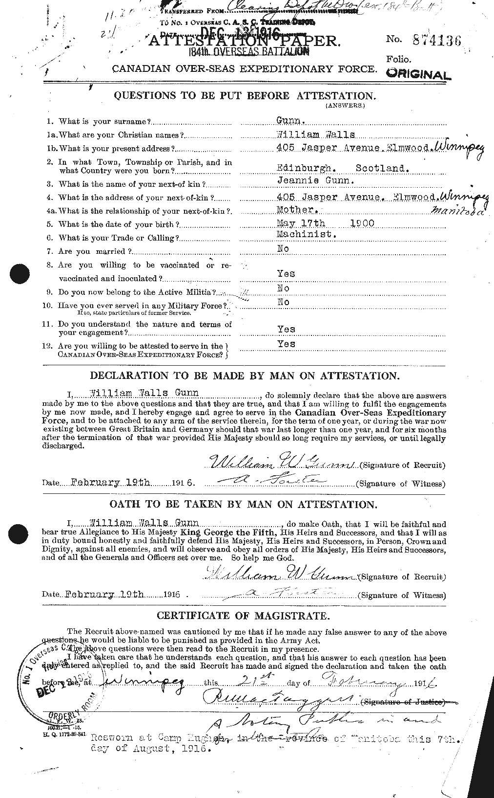 Personnel Records of the First World War - CEF 369378a