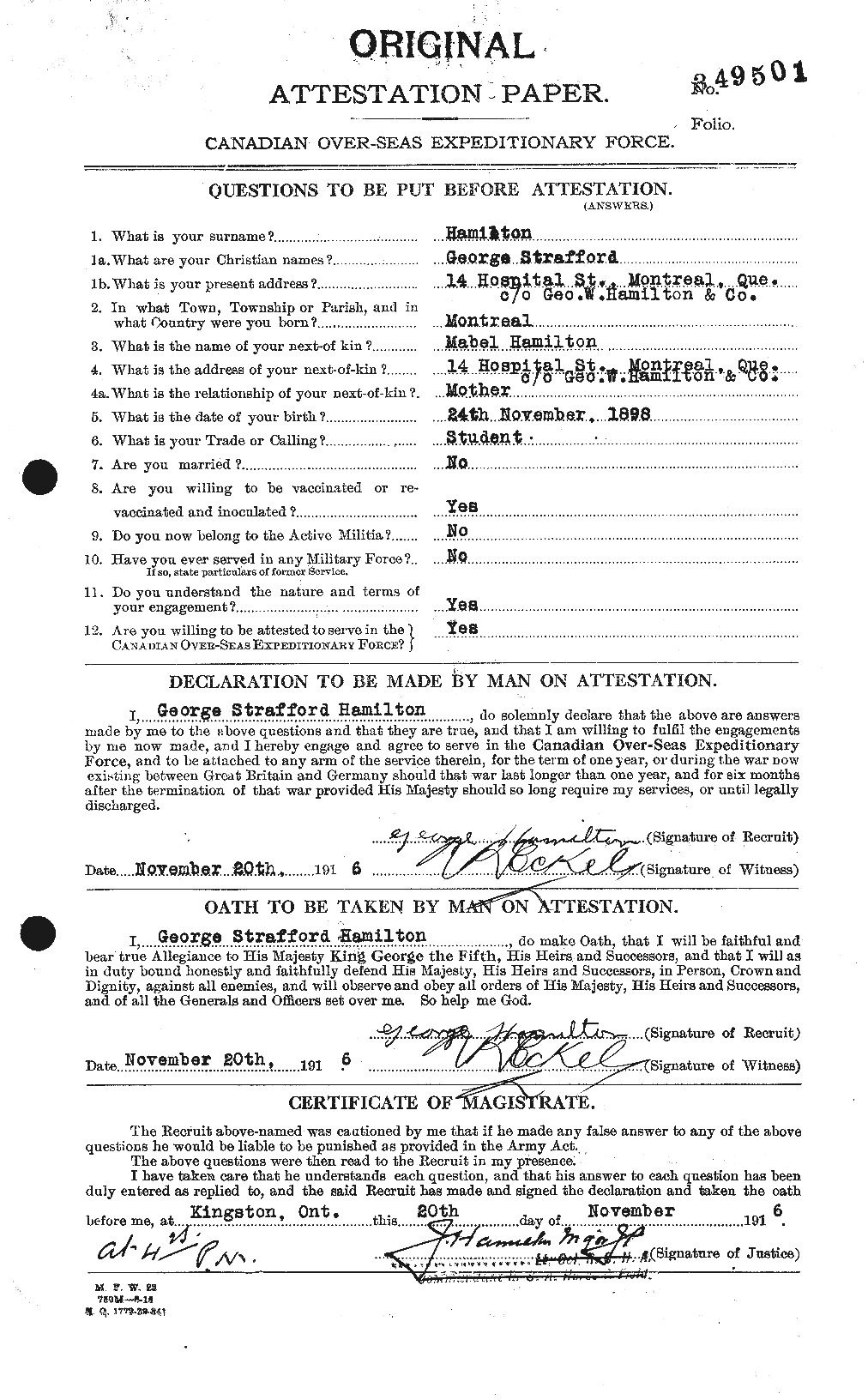 Dossiers du Personnel de la Première Guerre mondiale - CEC 372473a