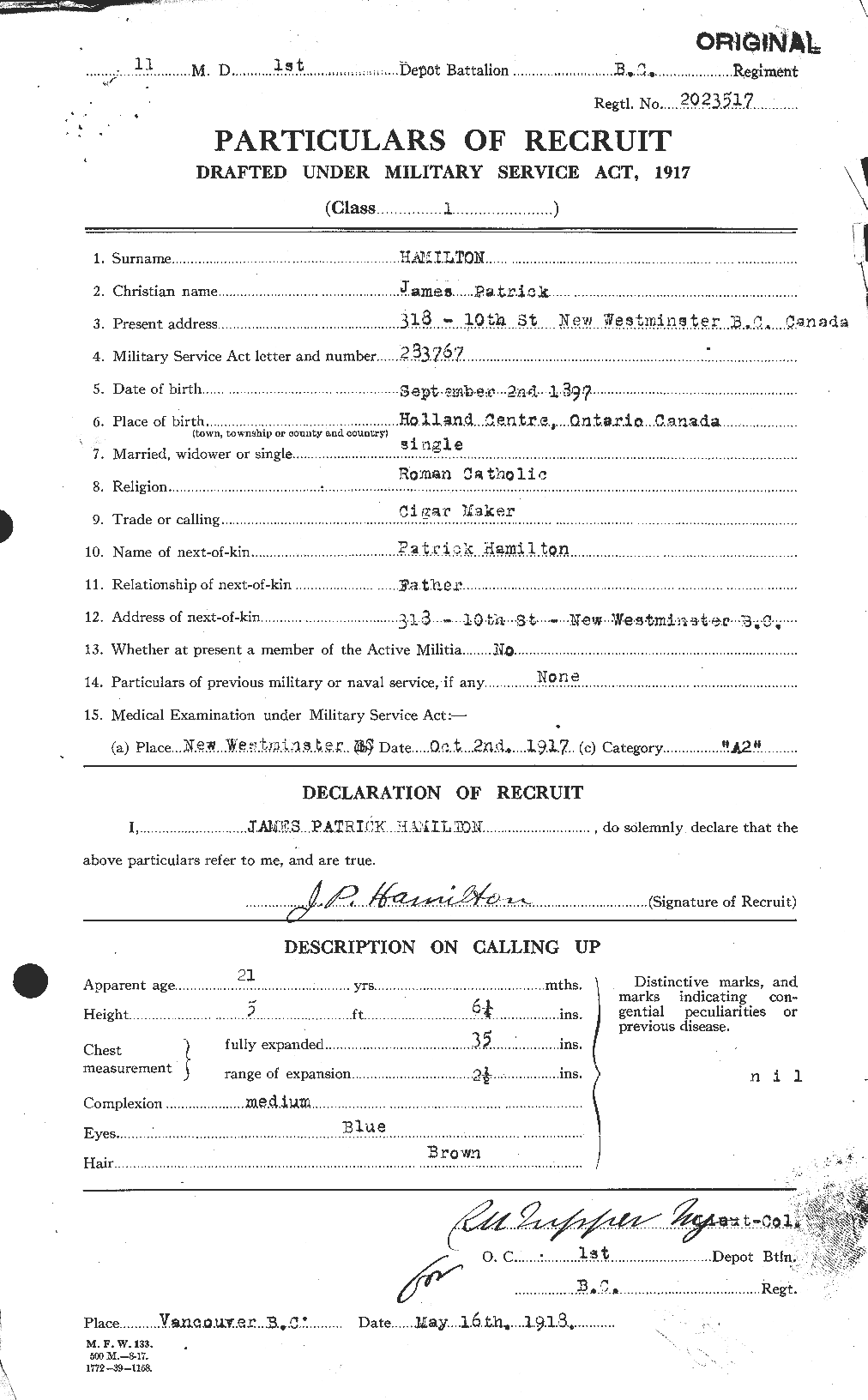 Dossiers du Personnel de la Première Guerre mondiale - CEC 372994a