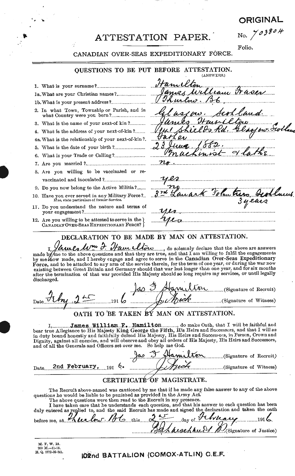 Personnel Records of the First World War - CEF 373013a