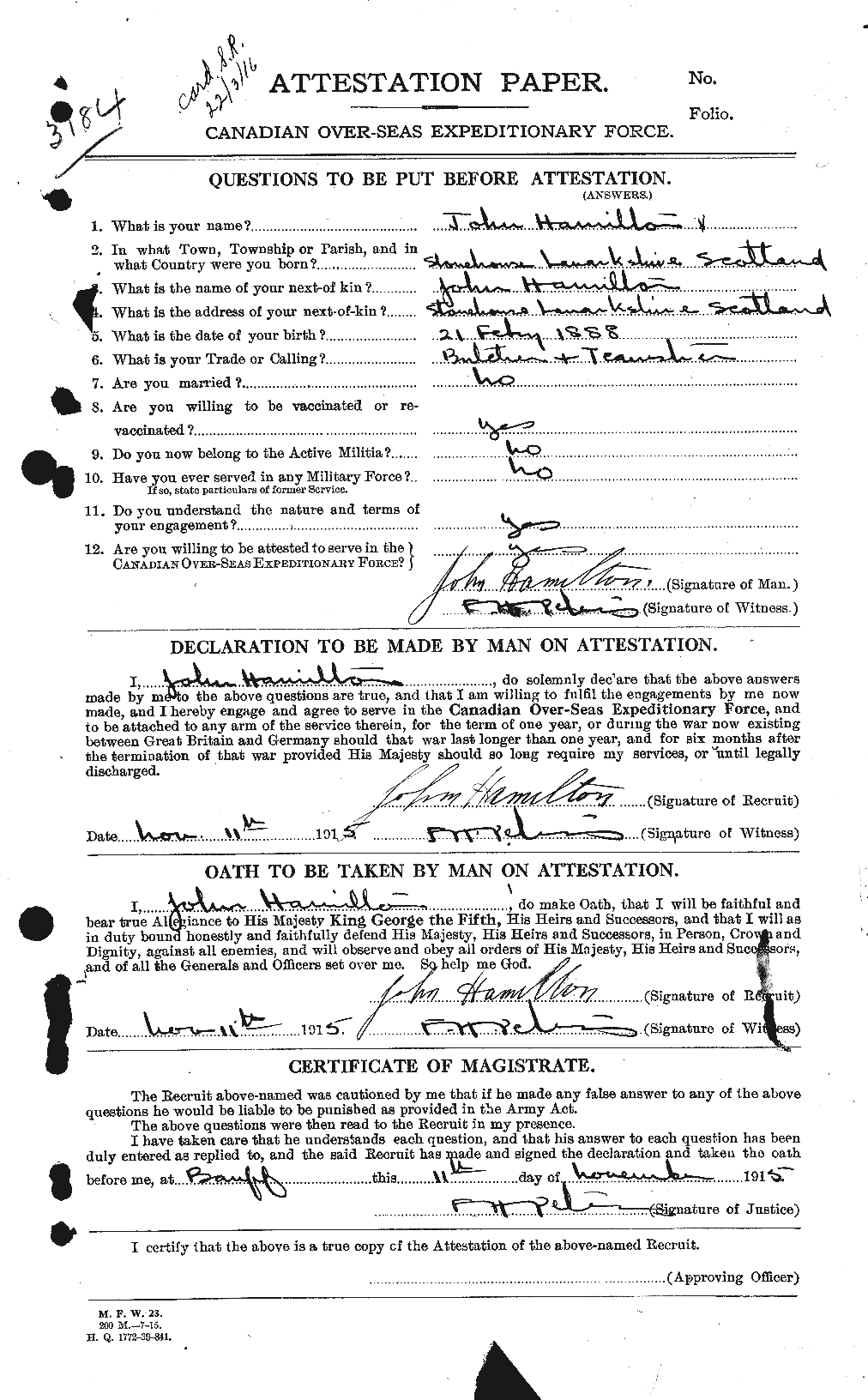 Personnel Records of the First World War - CEF 373022a