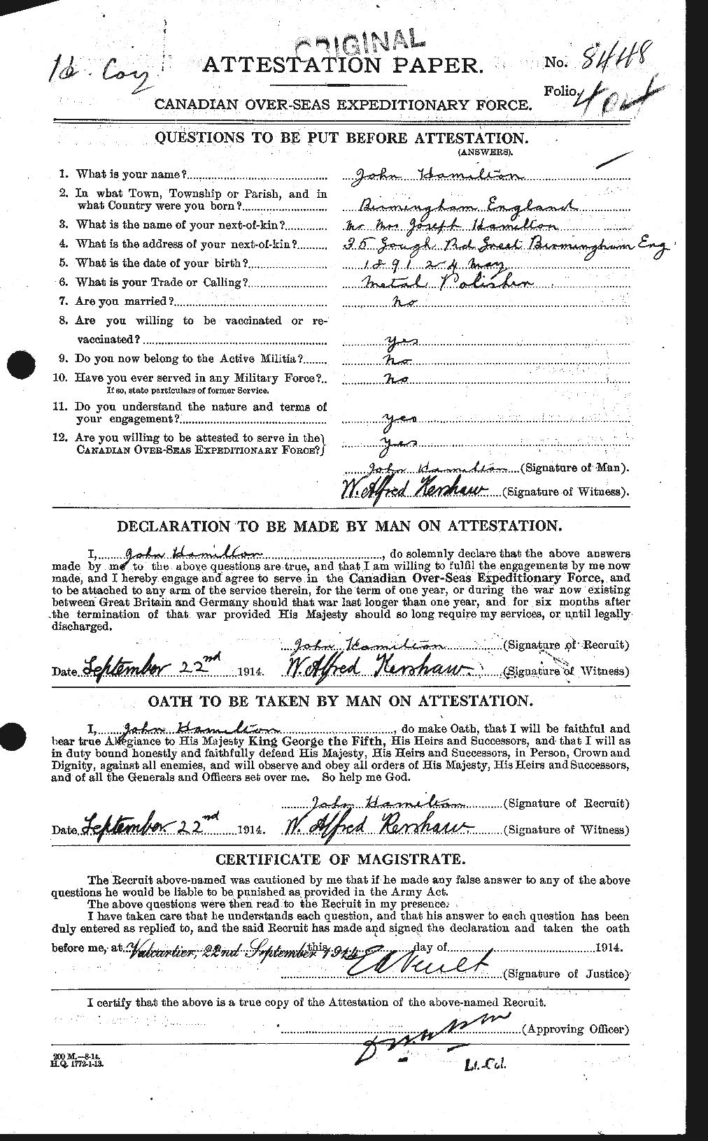 Personnel Records of the First World War - CEF 373026a