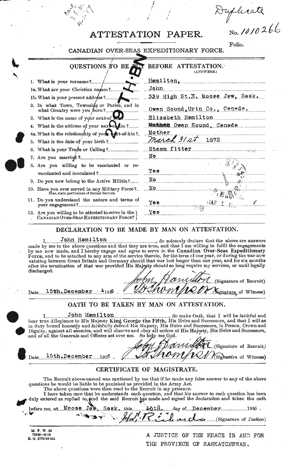Personnel Records of the First World War - CEF 373042a