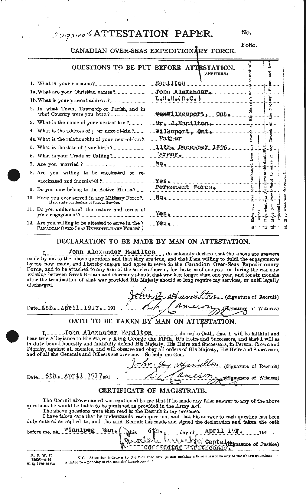 Personnel Records of the First World War - CEF 373065a