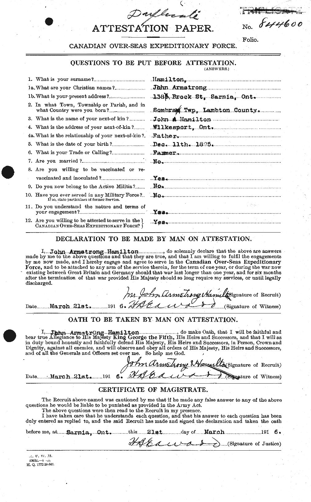 Personnel Records of the First World War - CEF 373066a