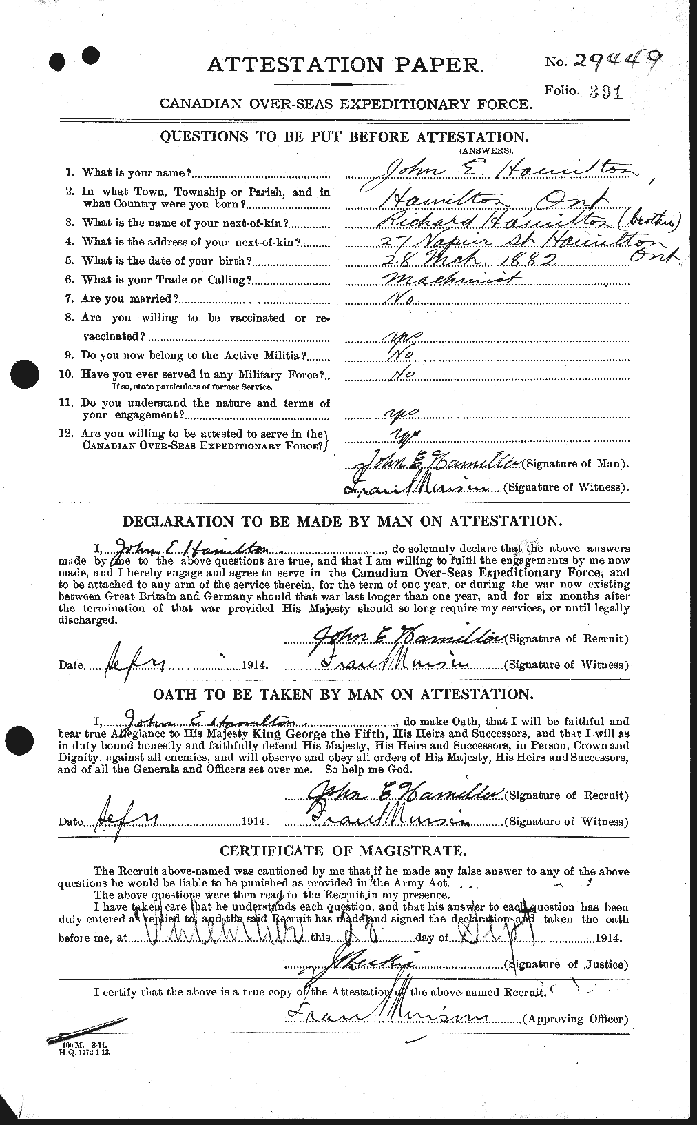 Personnel Records of the First World War - CEF 373078a