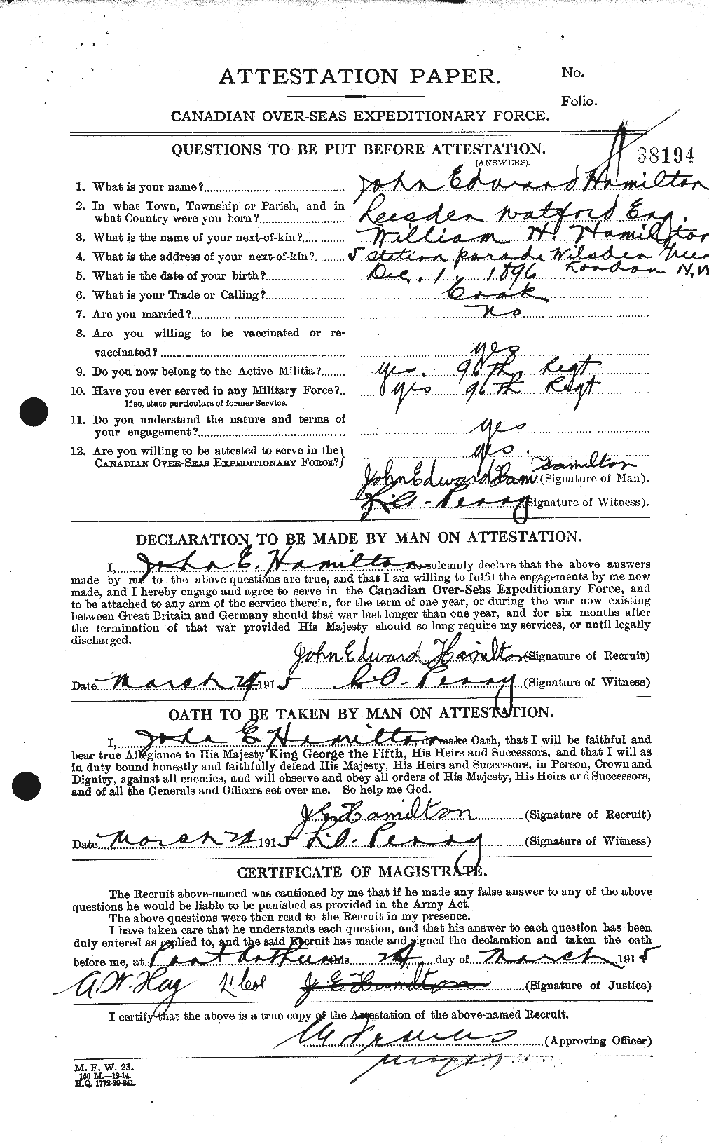 Personnel Records of the First World War - CEF 373081a