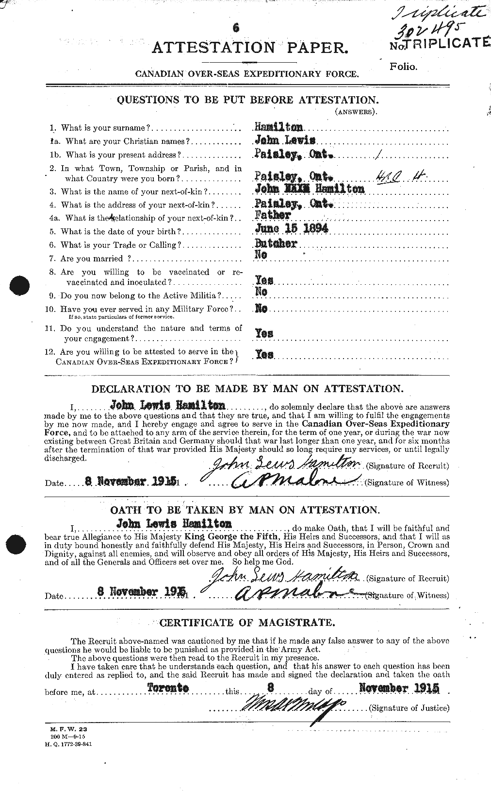 Personnel Records of the First World War - CEF 373100a