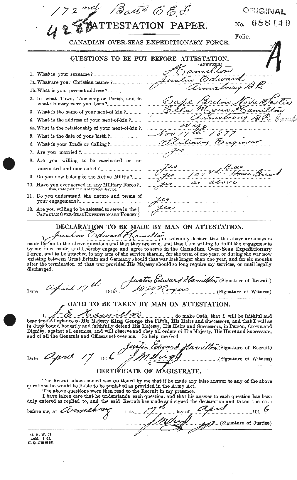 Personnel Records of the First World War - CEF 373149a