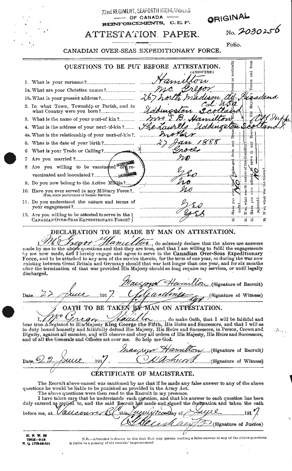 Personnel Records of the First World War - CEF 373180a