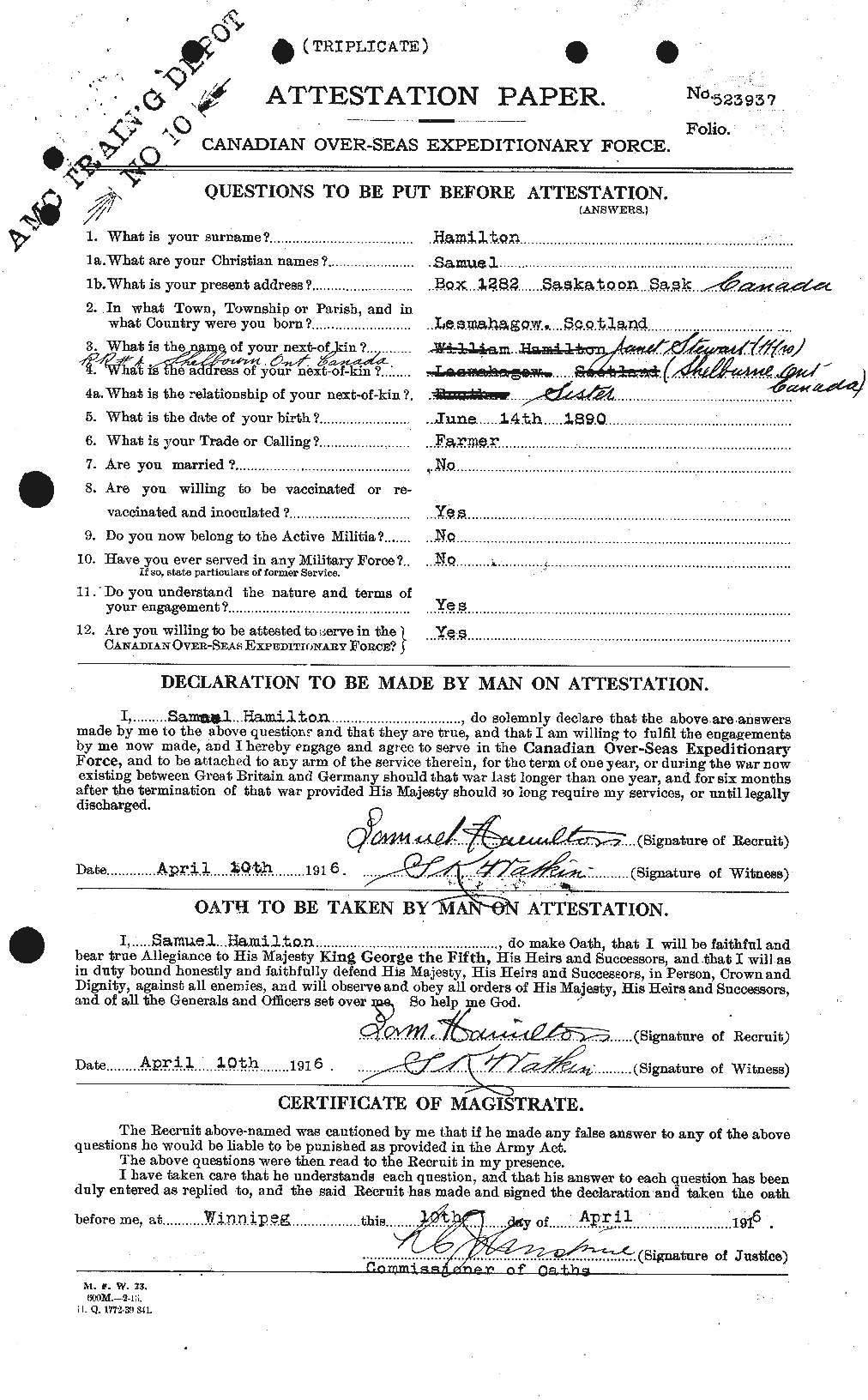 Personnel Records of the First World War - CEF 373306a