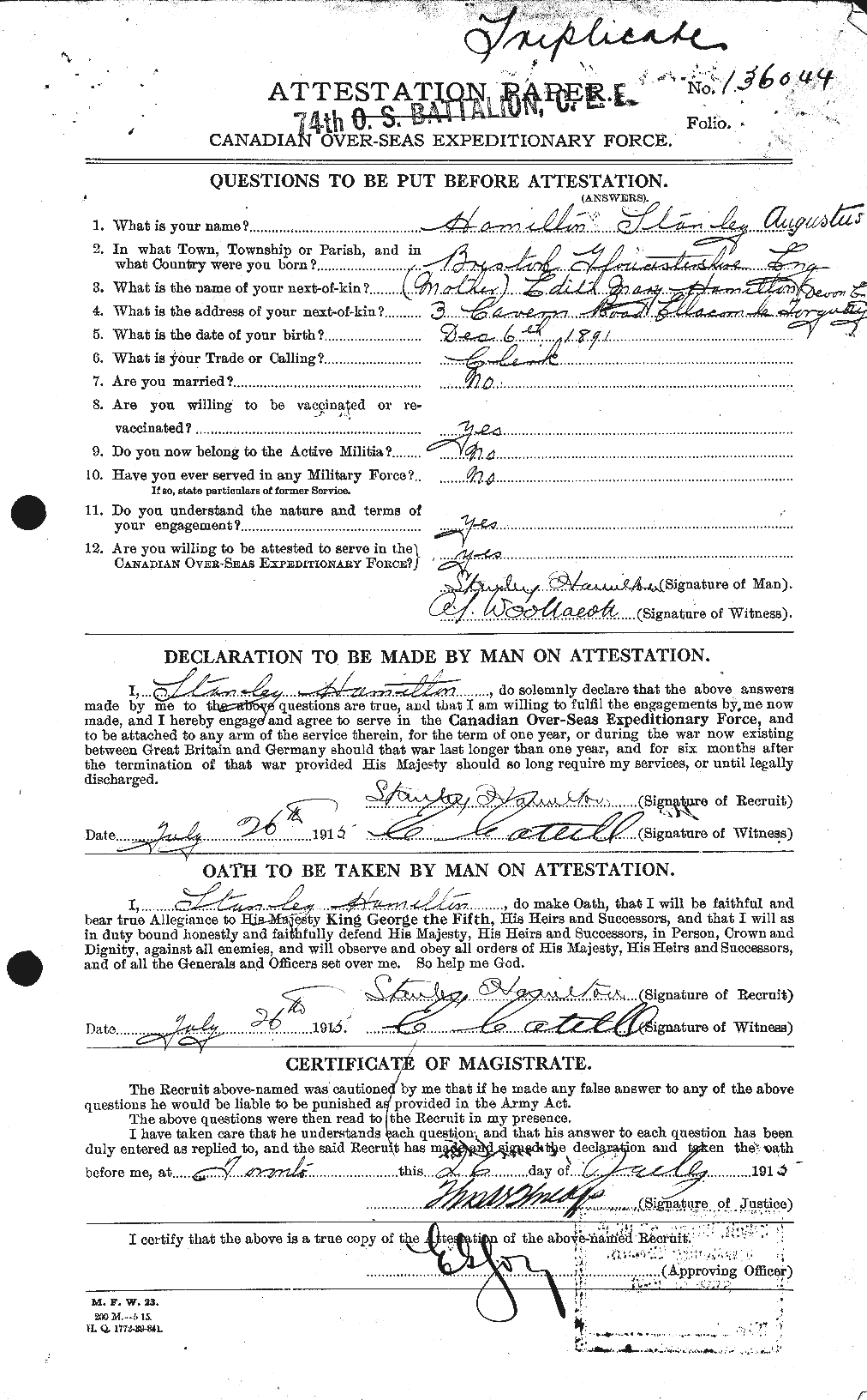 Personnel Records of the First World War - CEF 373317a