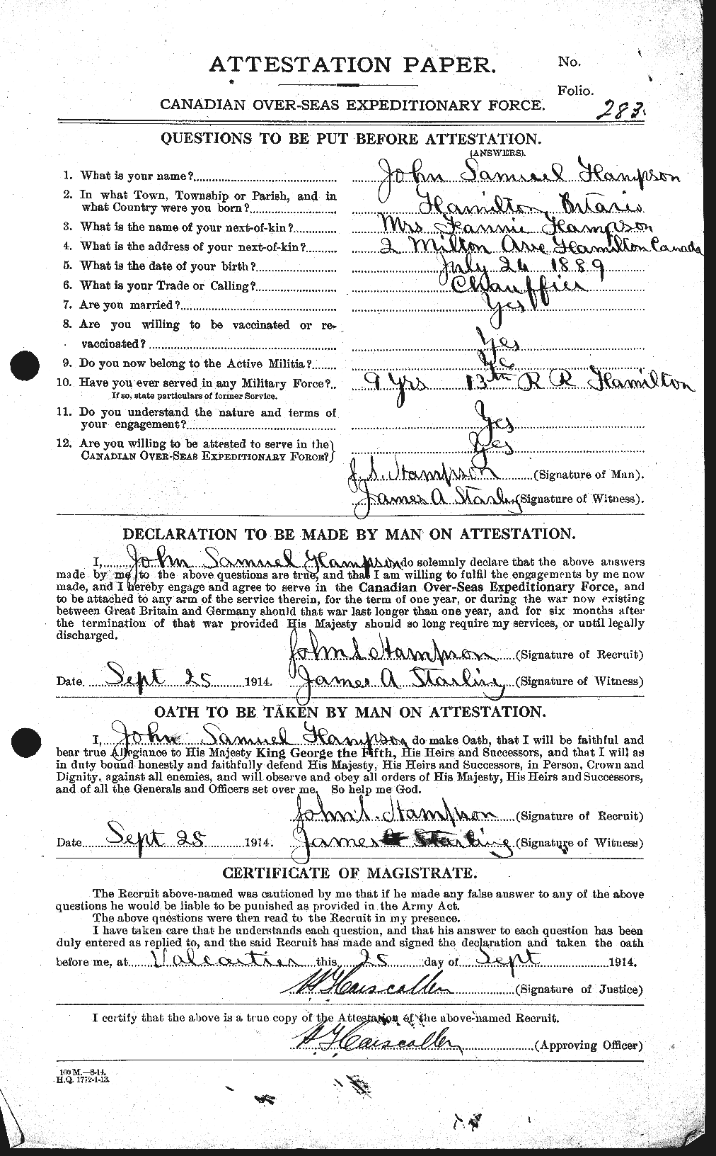 Dossiers du Personnel de la Première Guerre mondiale - CEC 373555a