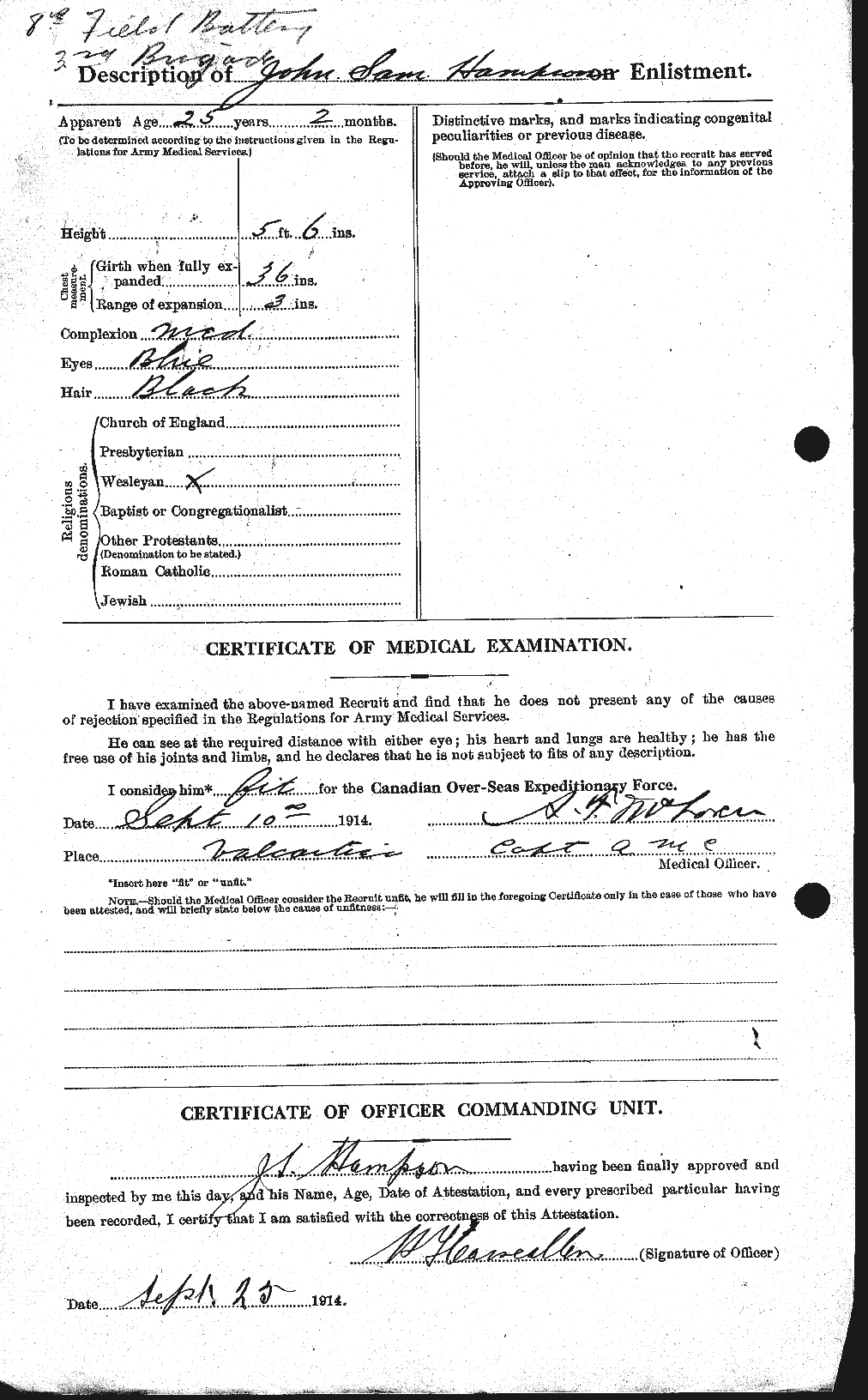 Dossiers du Personnel de la Première Guerre mondiale - CEC 373555b