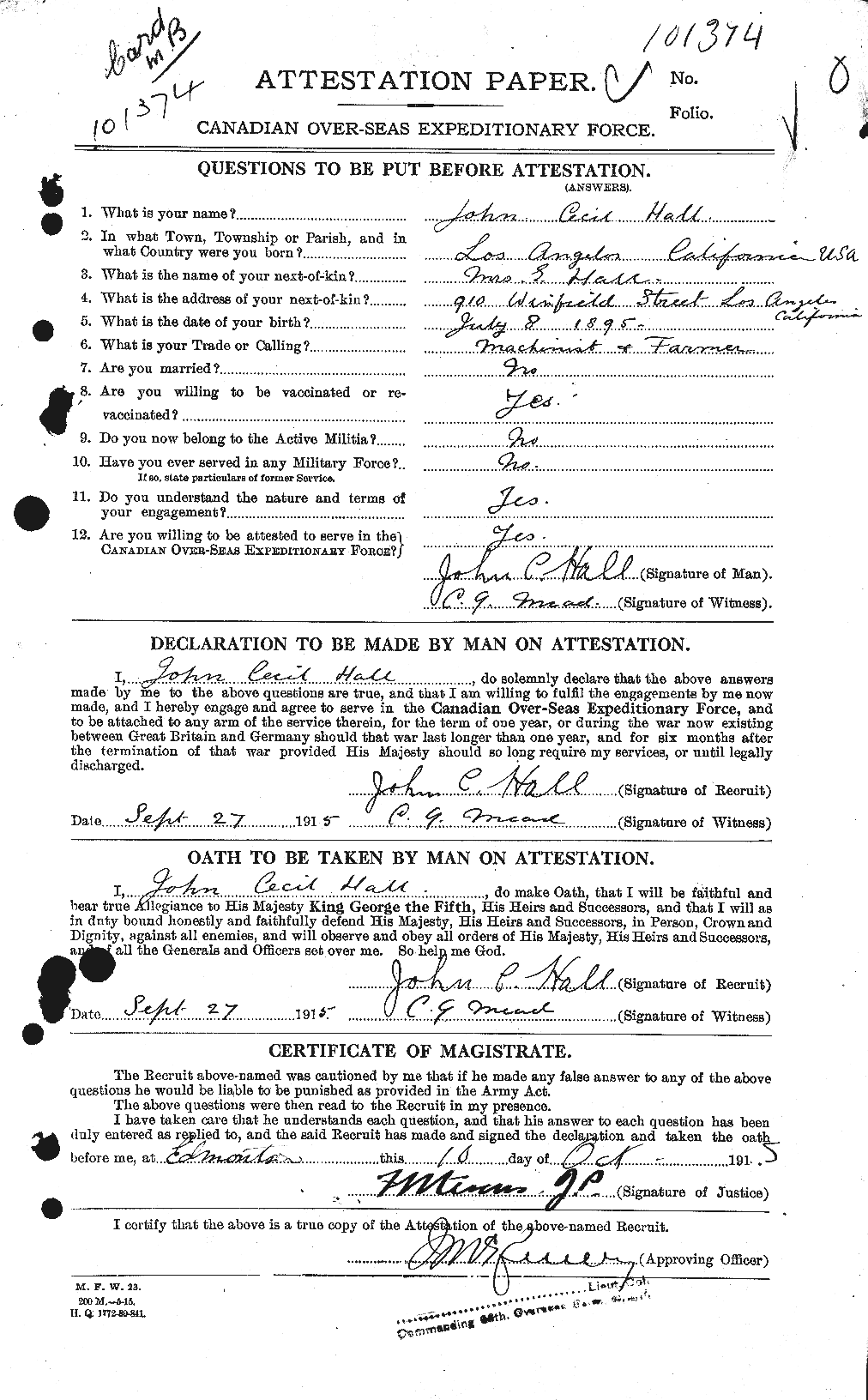 Personnel Records of the First World War - CEF 374276a
