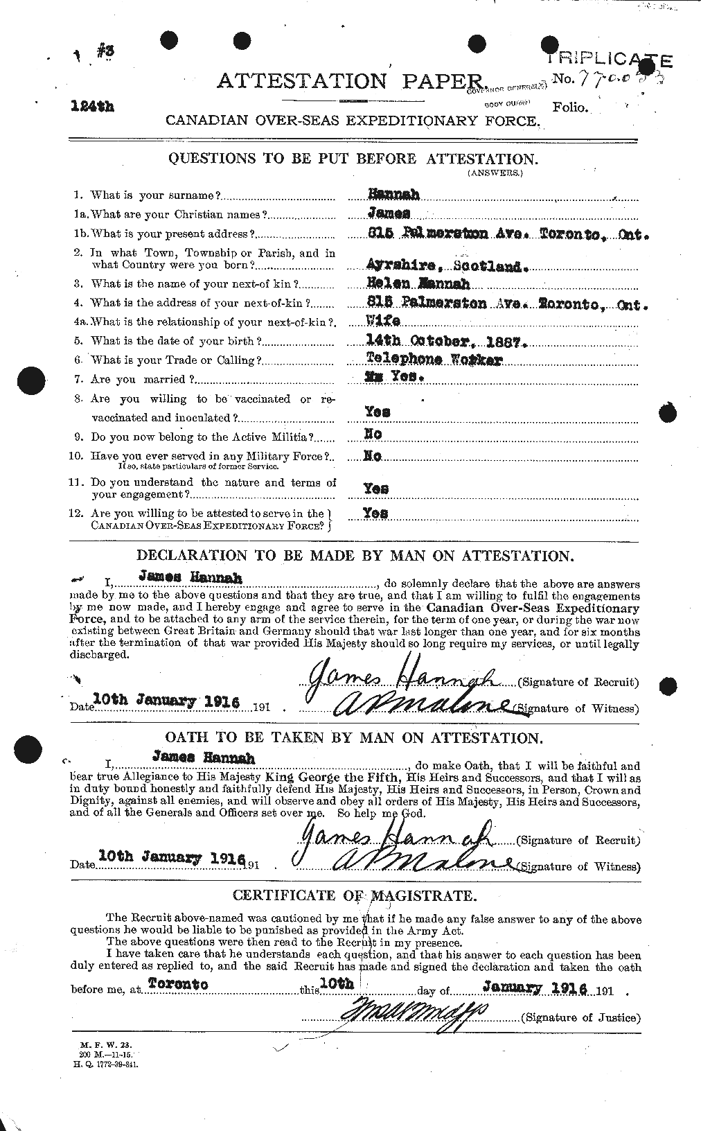 Dossiers du Personnel de la Première Guerre mondiale - CEC 374730a