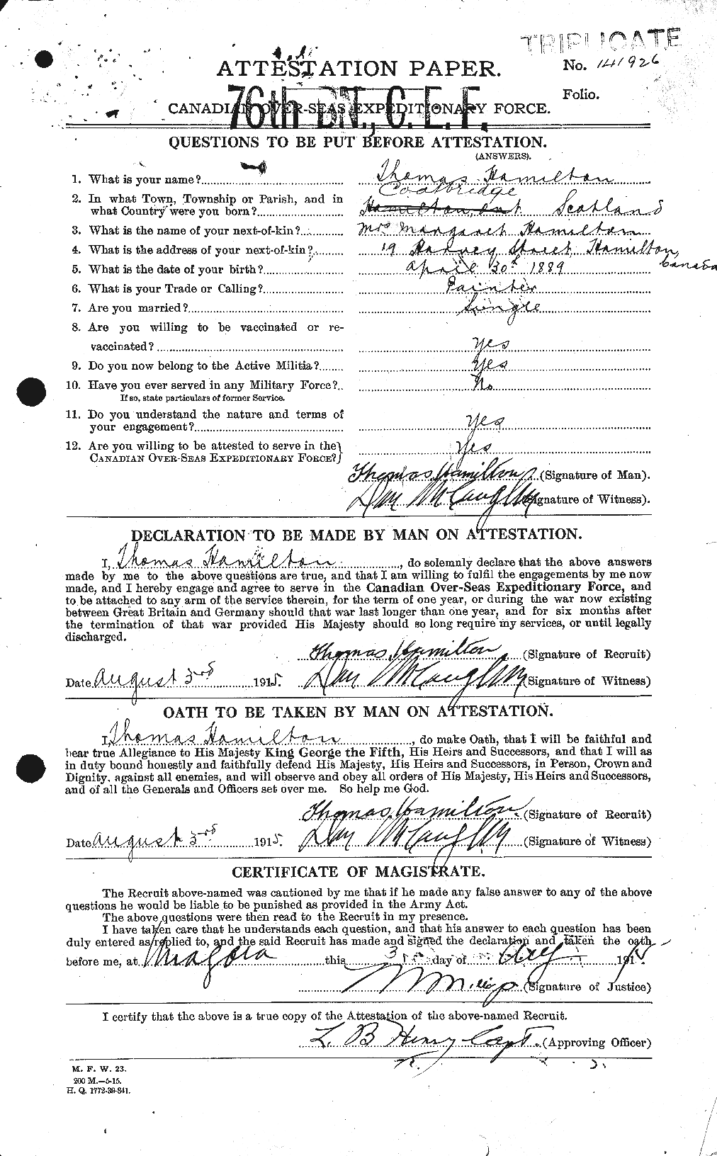 Personnel Records of the First World War - CEF 374787a