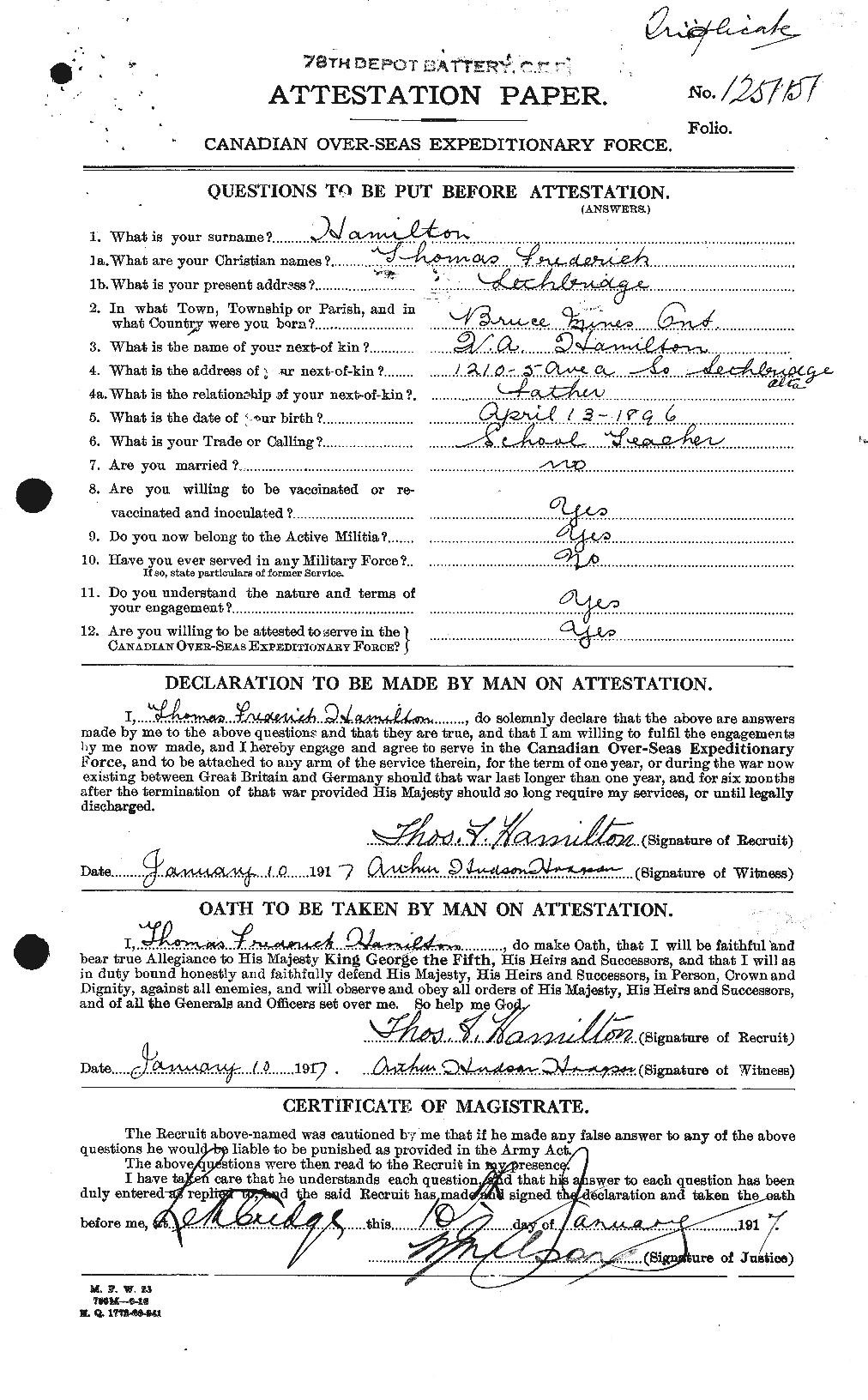 Personnel Records of the First World War - CEF 374795a