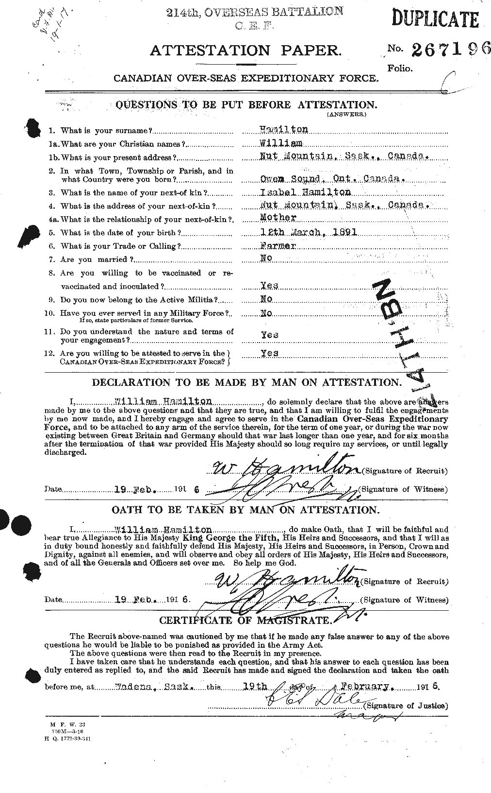 Personnel Records of the First World War - CEF 374837a