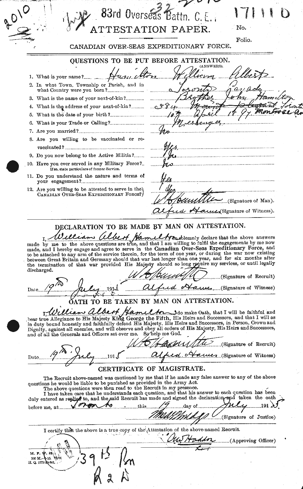 Personnel Records of the First World War - CEF 374874a