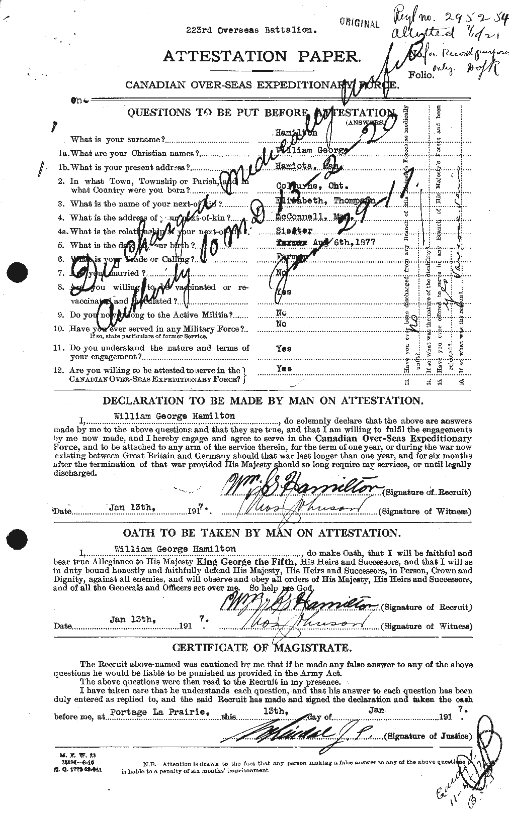 Dossiers du Personnel de la Première Guerre mondiale - CEC 374889a