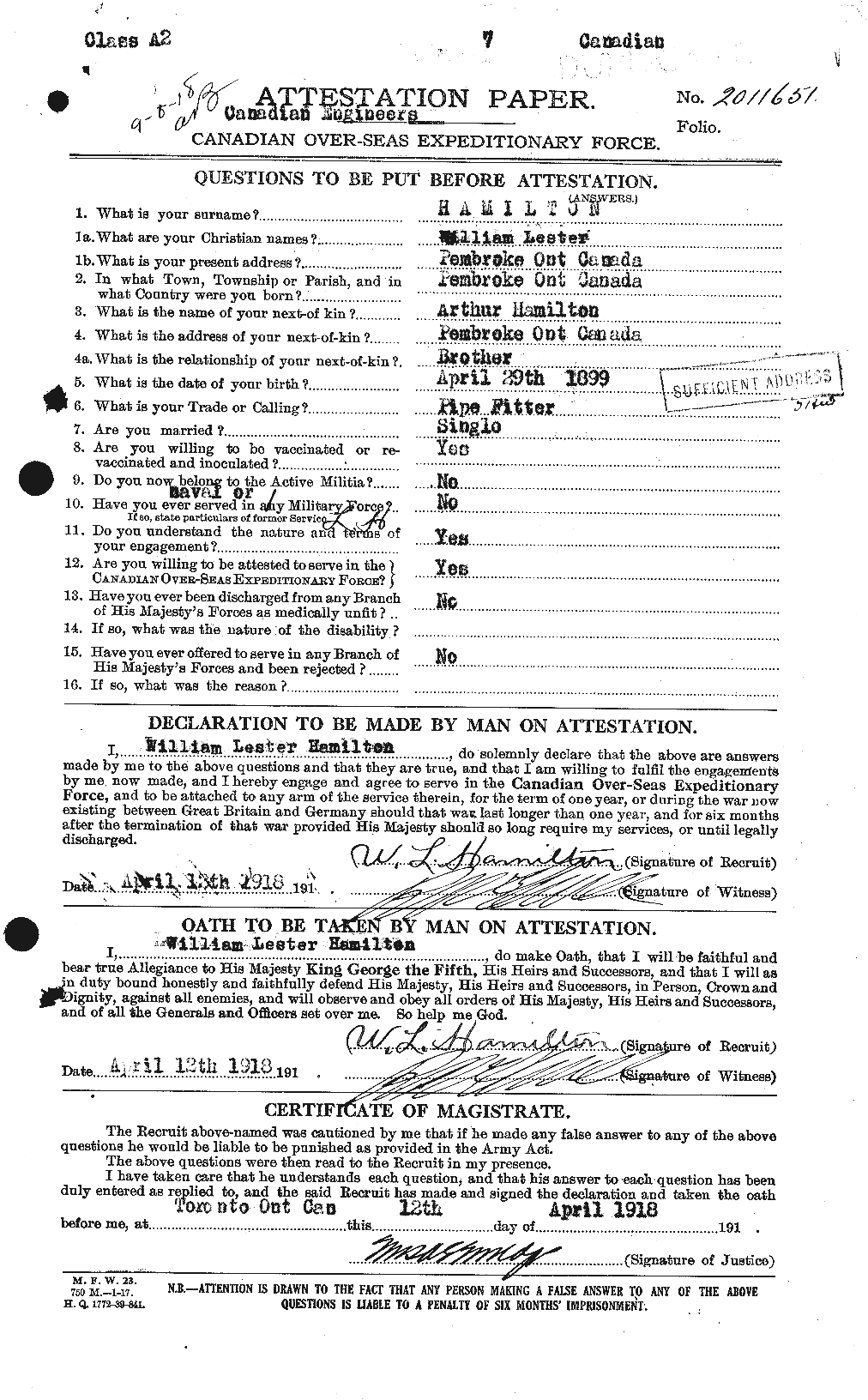 Personnel Records of the First World War - CEF 374914a