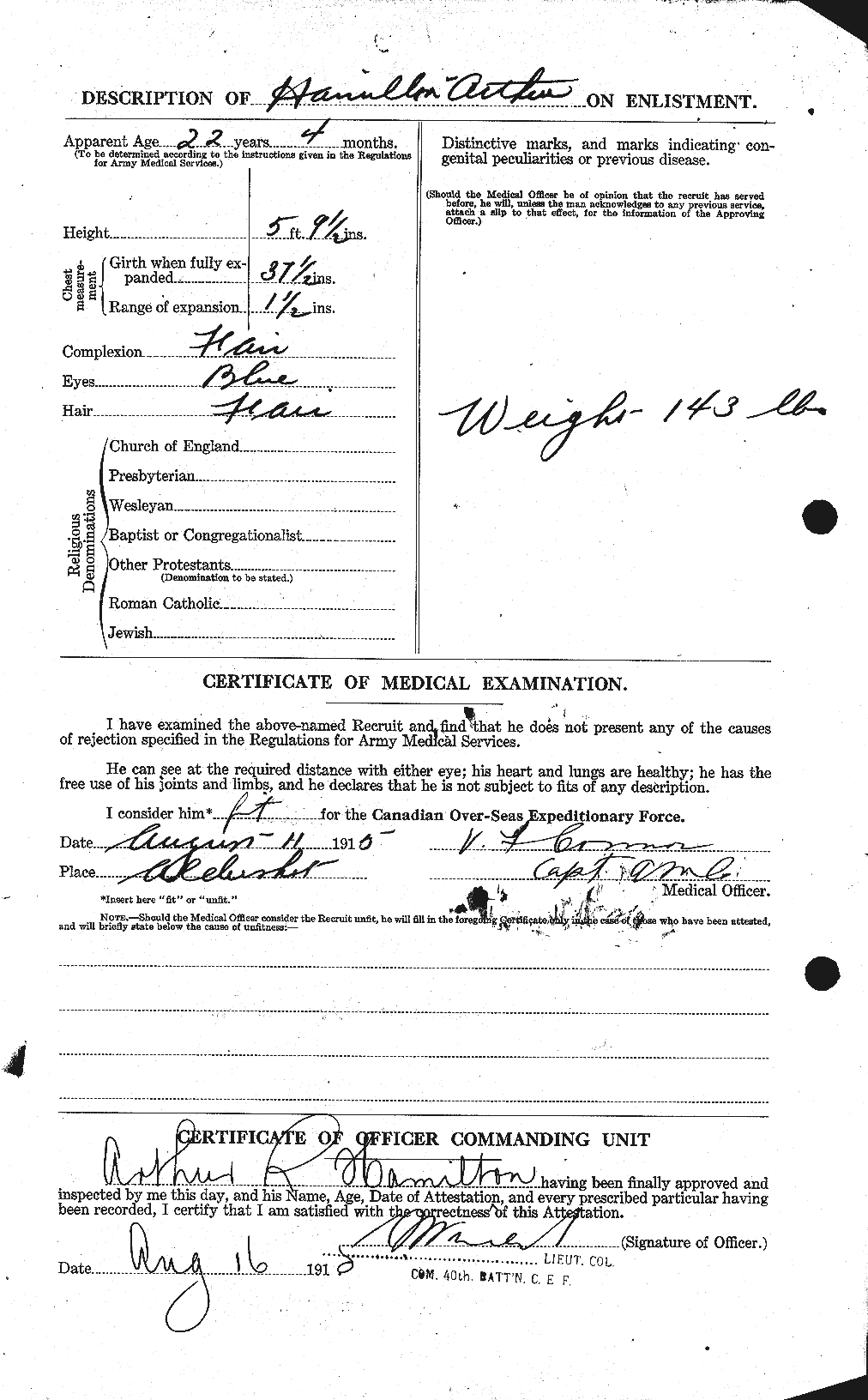 Dossiers du Personnel de la Première Guerre mondiale - CEC 375254b