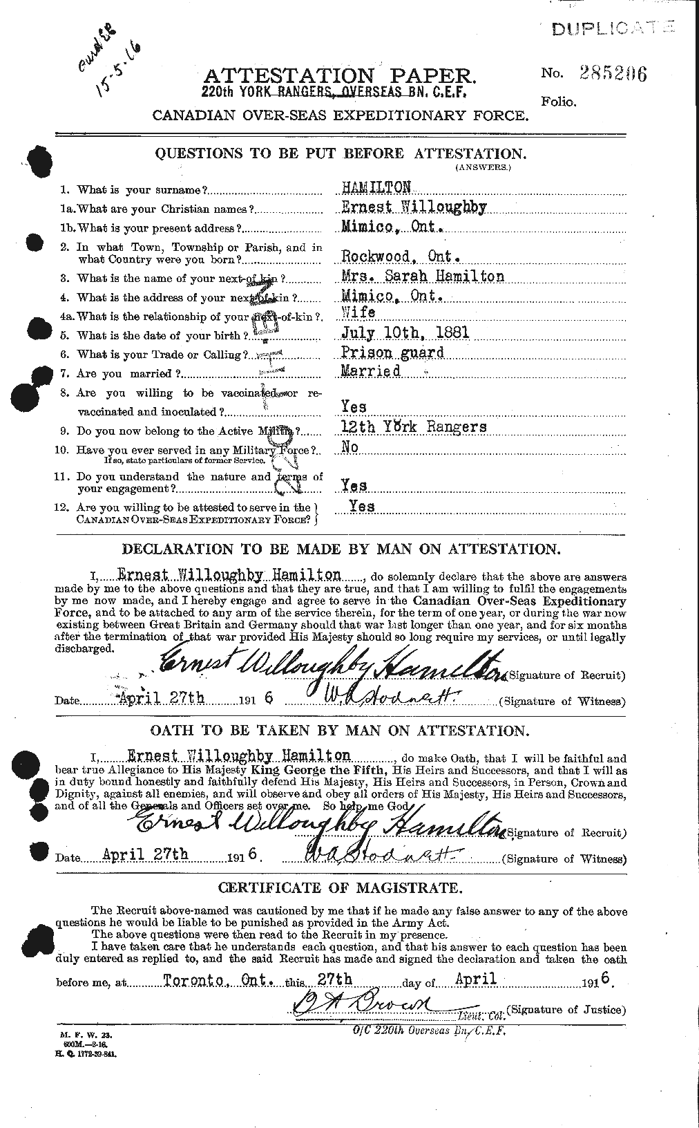 Personnel Records of the First World War - CEF 375391a