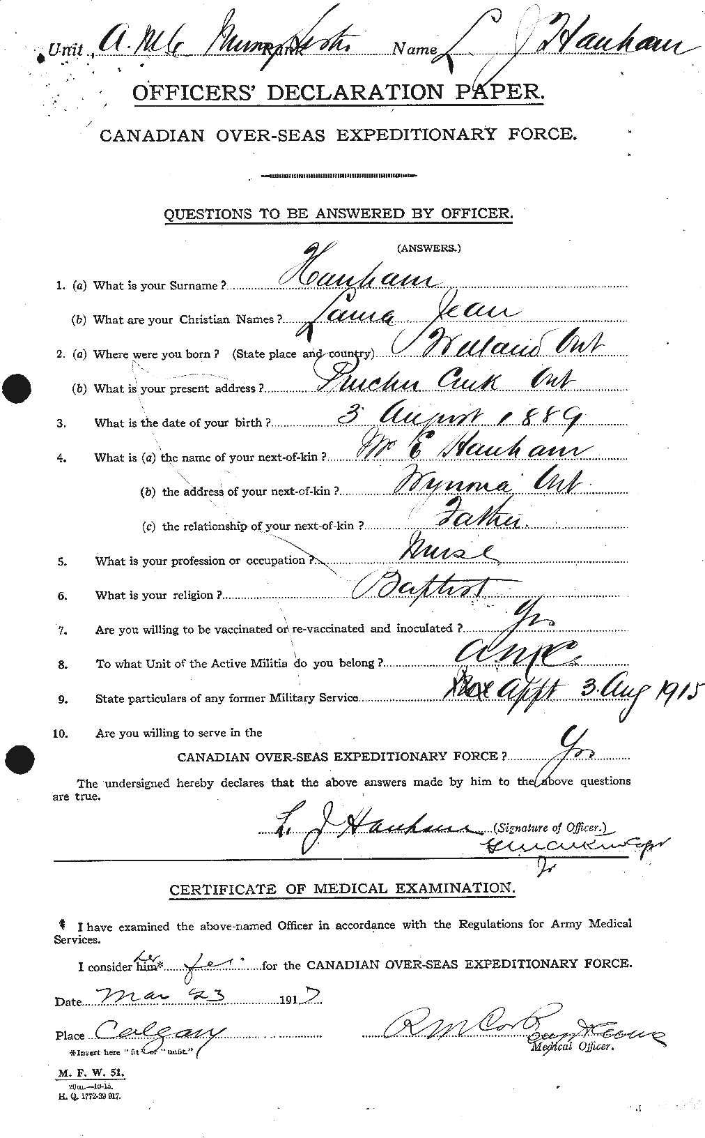 Dossiers du Personnel de la Première Guerre mondiale - CEC 375841a