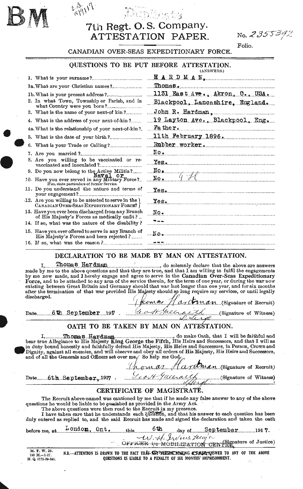 Personnel Records of the First World War - CEF 376506a