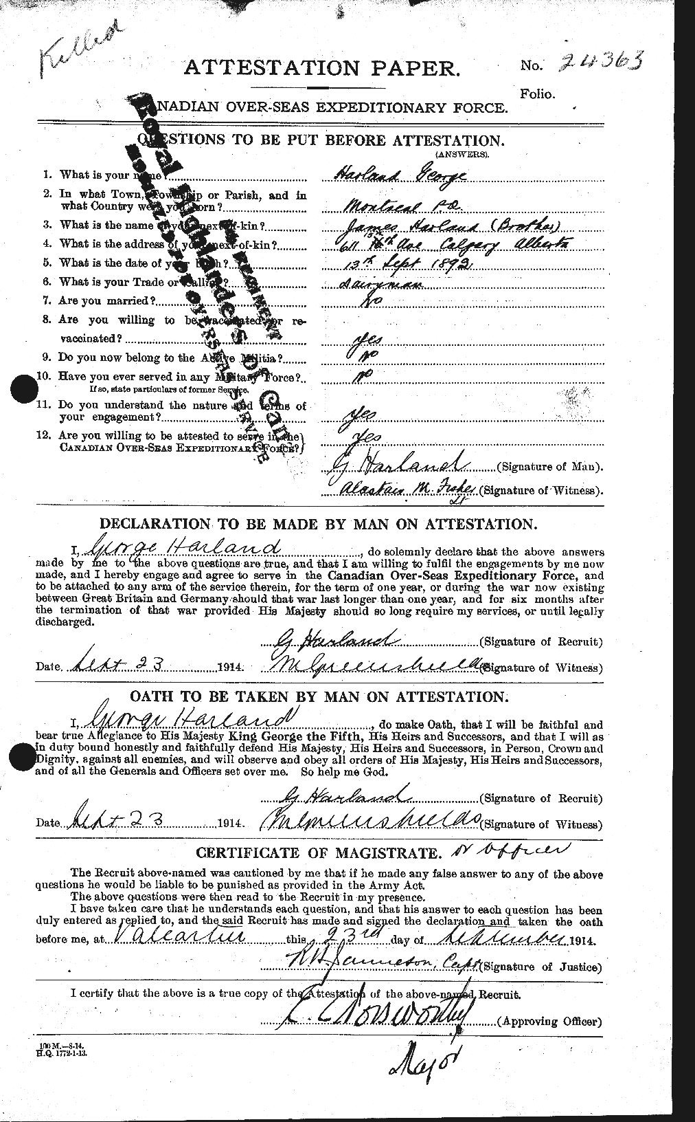 Dossiers du Personnel de la Première Guerre mondiale - CEC 376685a