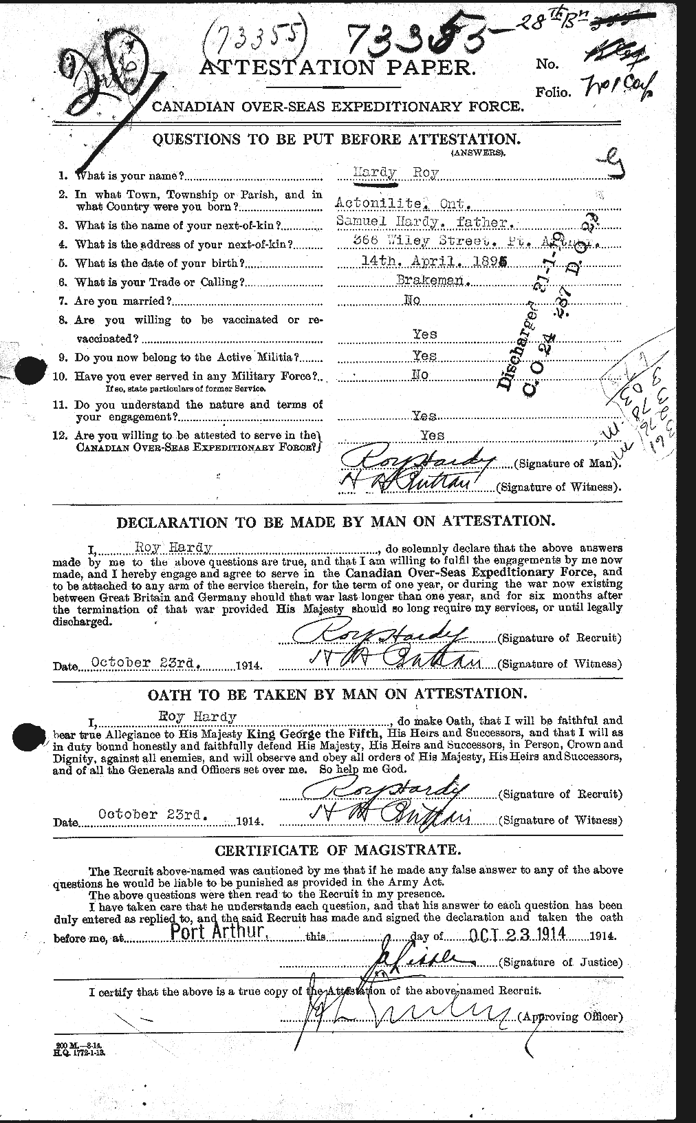 Personnel Records of the First World War - CEF 377833a