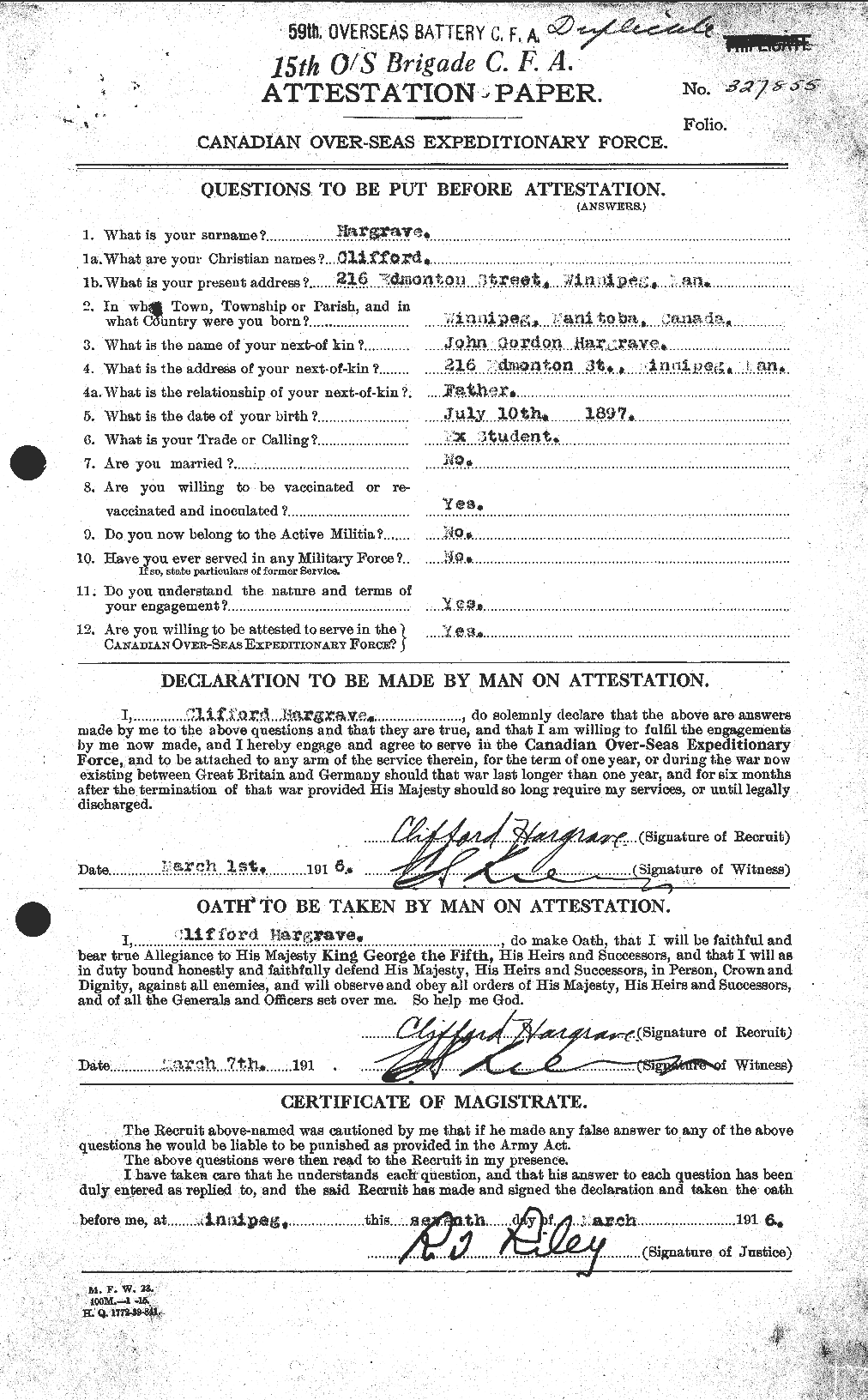 Dossiers du Personnel de la Première Guerre mondiale - CEC 378029a