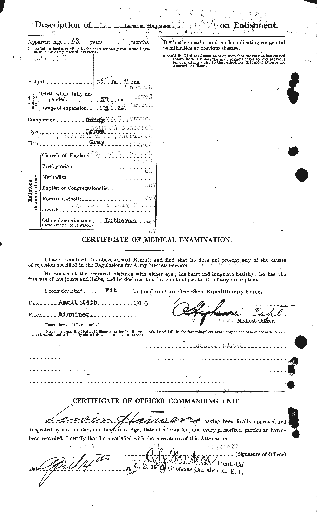 Dossiers du Personnel de la Première Guerre mondiale - CEC 378711b