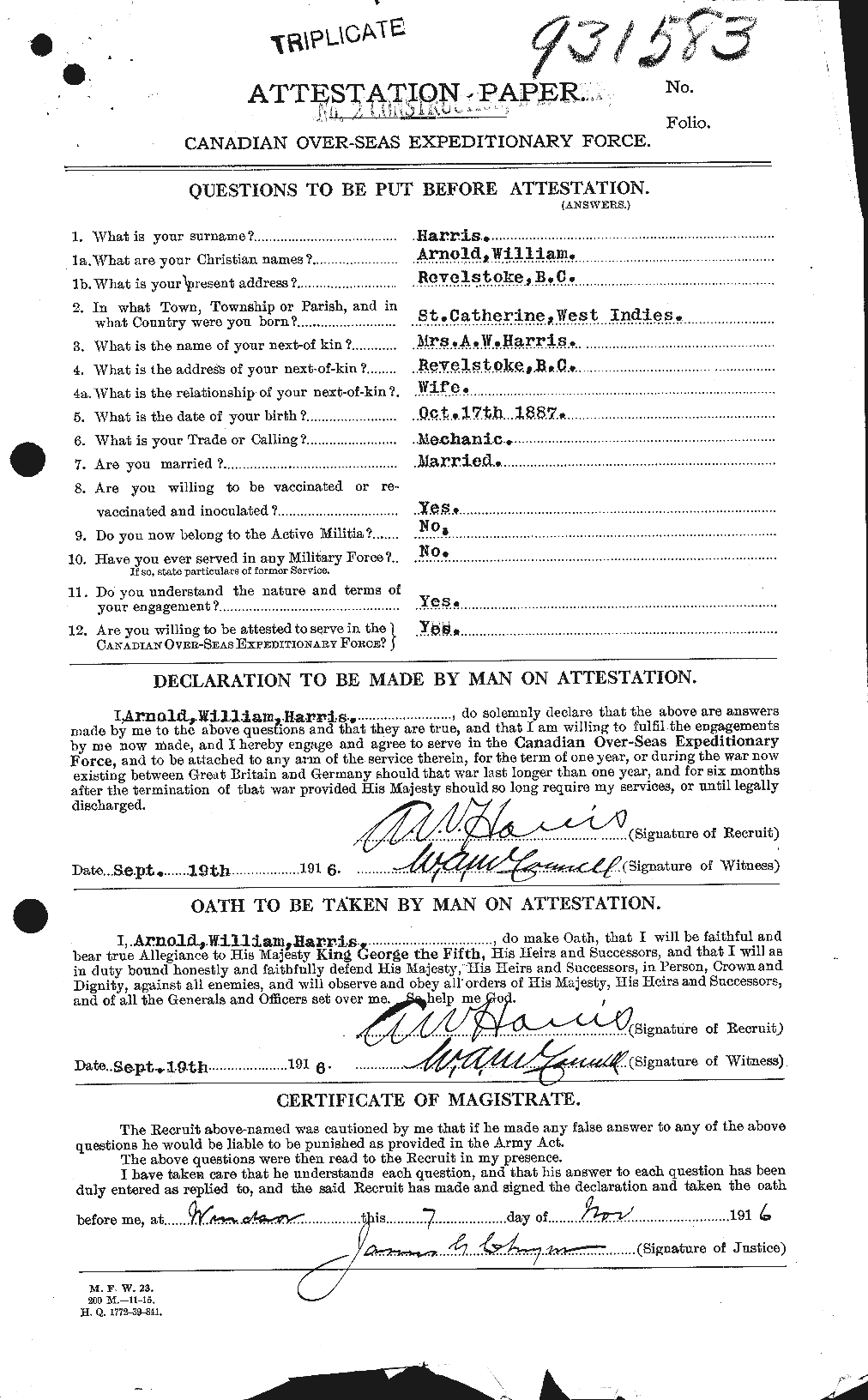 Dossiers du Personnel de la Première Guerre mondiale - CEC 379113a