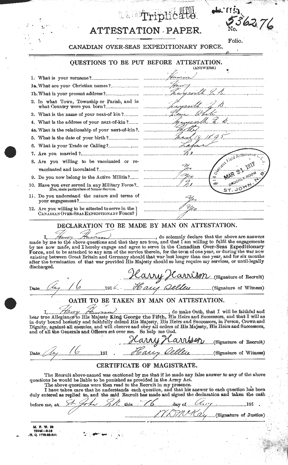 Dossiers du Personnel de la Première Guerre mondiale - CEC 380496a
