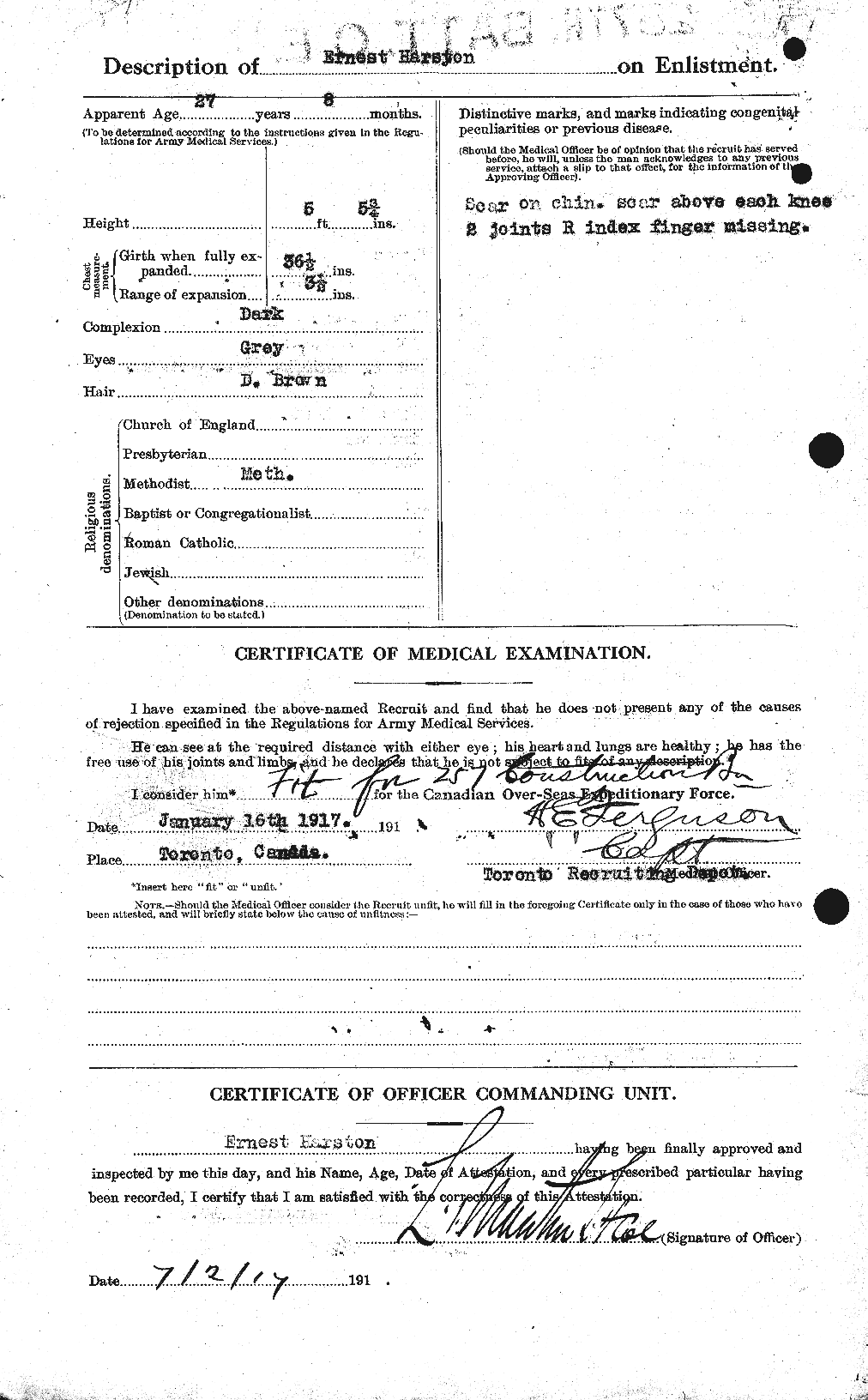 Dossiers du Personnel de la Première Guerre mondiale - CEC 381783b