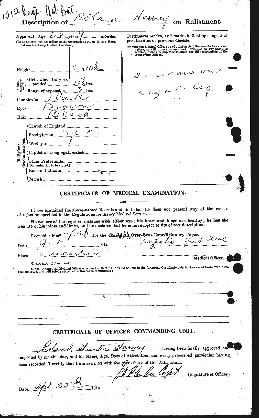 Dossiers du Personnel de la Première Guerre mondiale - CEC 382147b