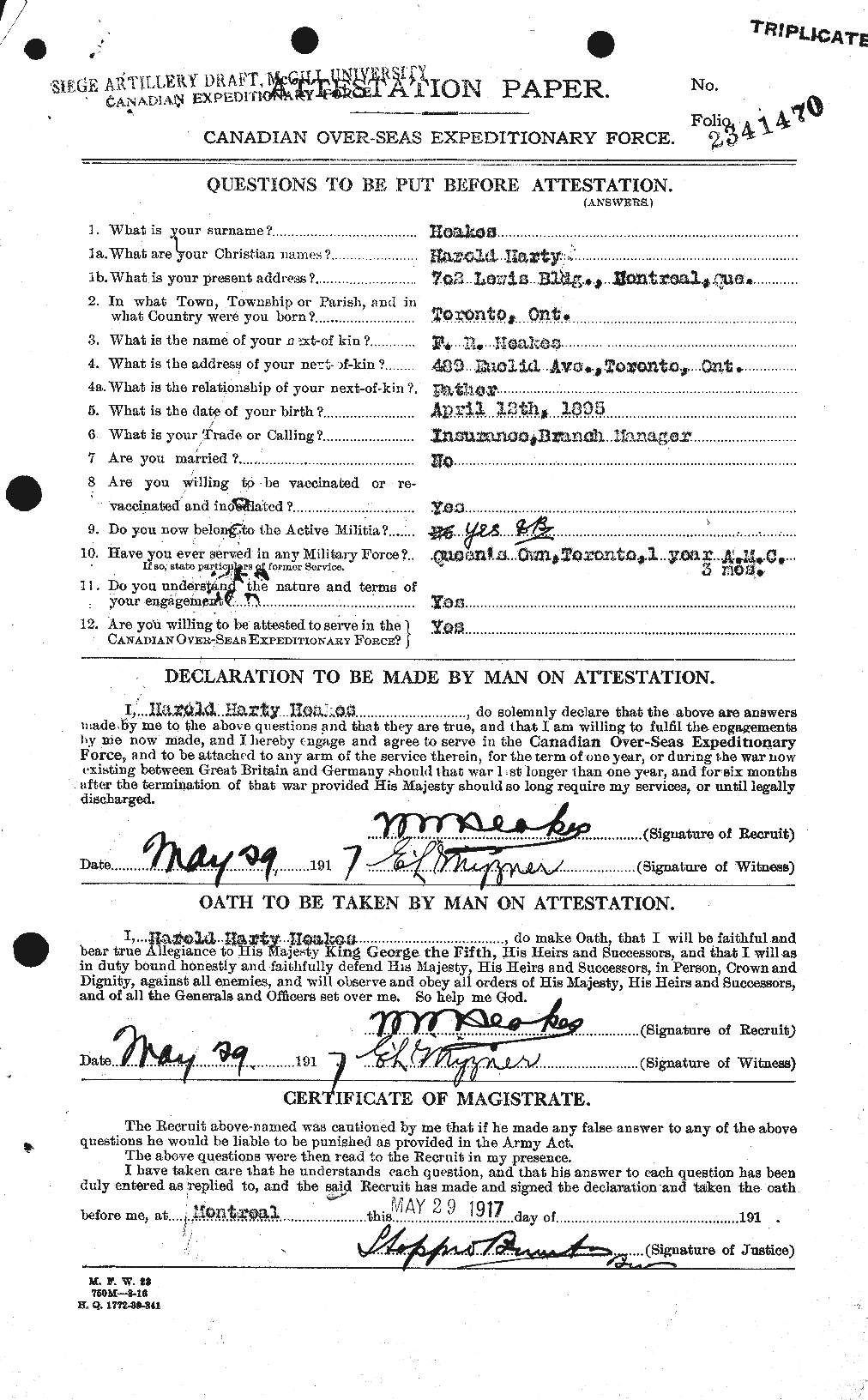 Dossiers du Personnel de la Première Guerre mondiale - CEC 383738a